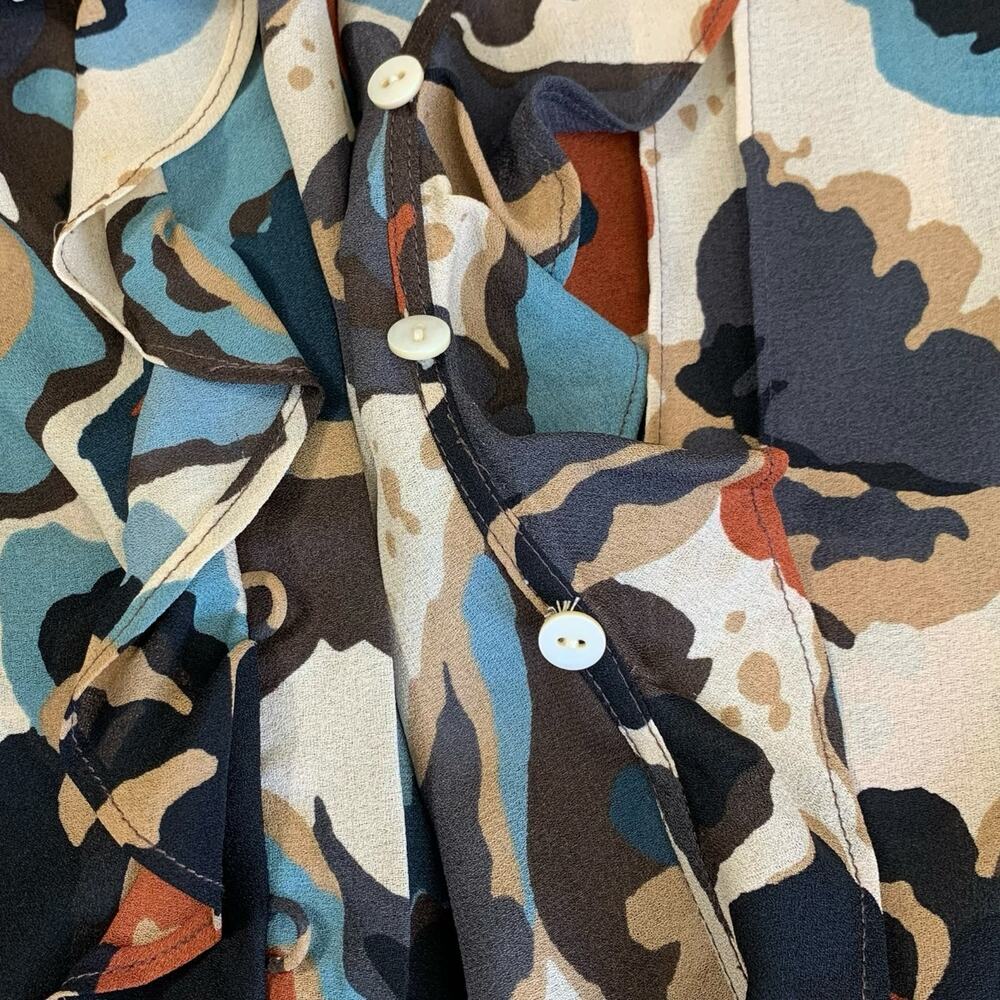 i.e. 100% Silk Floral Ruffled Long Sleeve Chiffon Tops Blouse Size L Multicolor - Picture 12 of 16